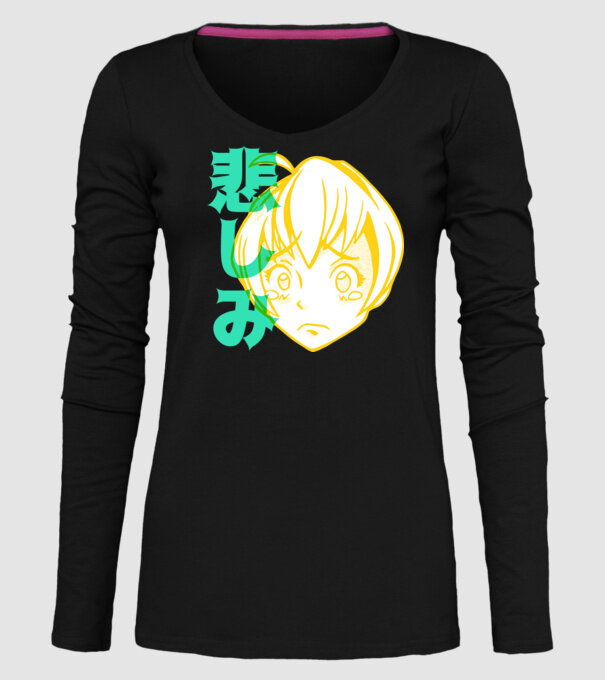 fată tristă Anime model negru pe tricou
