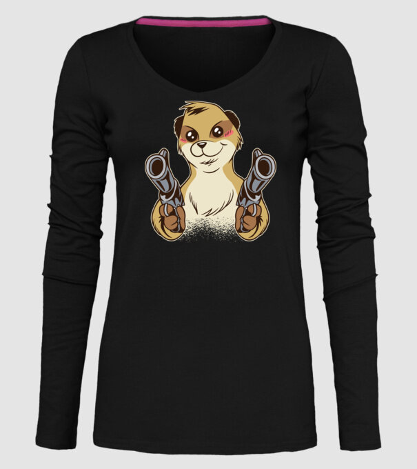 Suricată cu armă model negru pe tricou