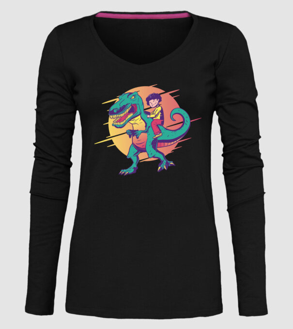 T-rex Gamer dinozaur model negru pe tricou