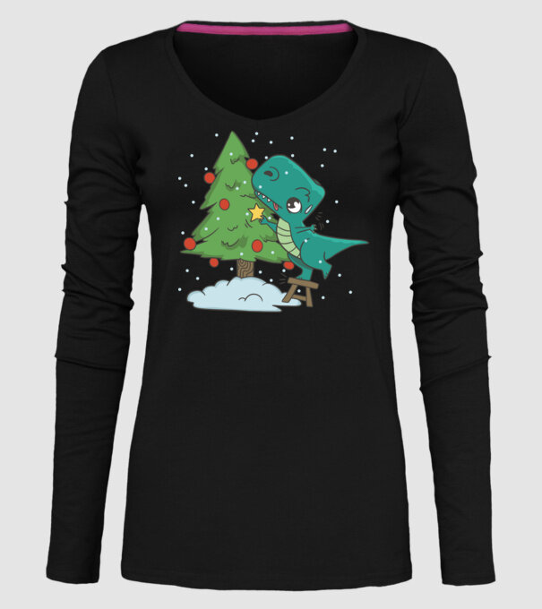 T-rex decorare pom de Crăciun model negru pe tricou