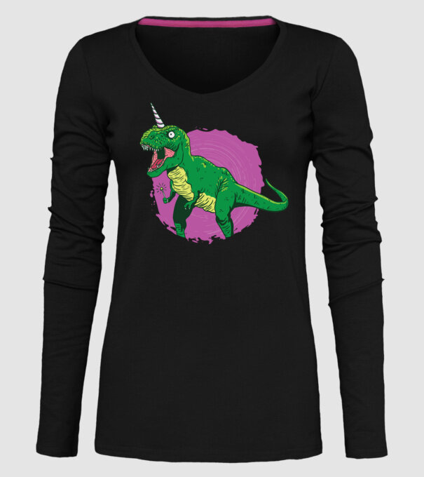 T-rex unicorn model negru pe tricou