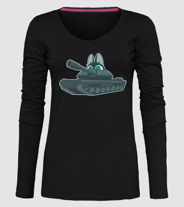 Pisică cu tanc model negru pe tricou