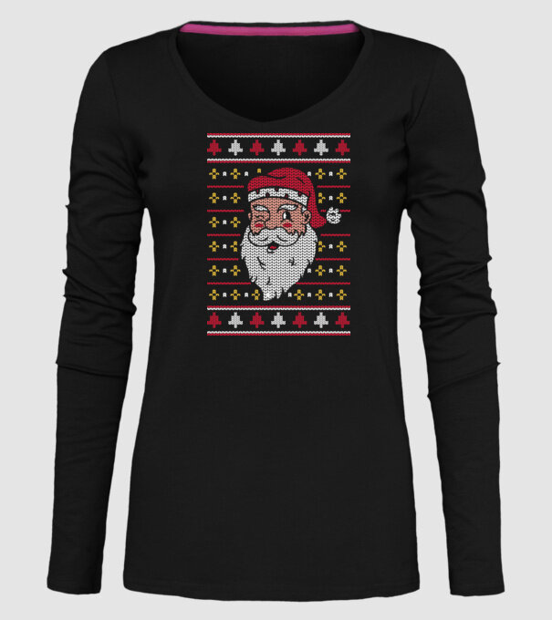 Moș Crăciun pulover urât model negru pe tricou