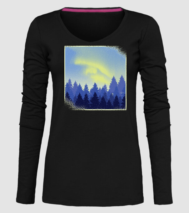 Peisaj de iarnă în pădure model negru pe tricou