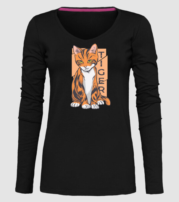 Pisică Tigru model negru pe tricou