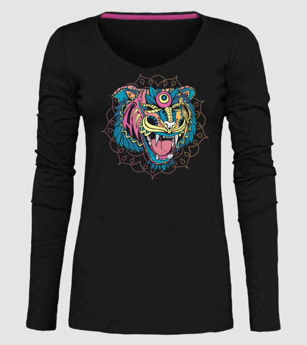 Tigru Mandala model negru pe tricou