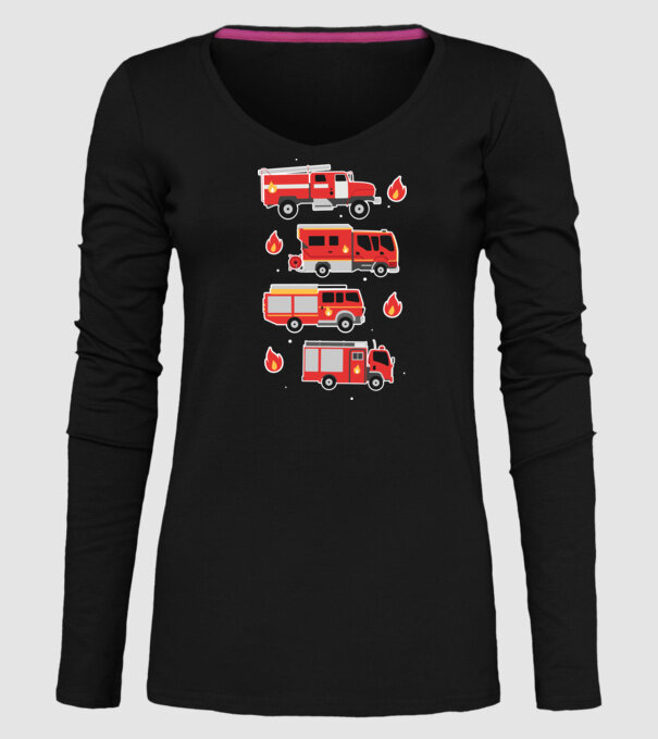 Mașini de pompieri model negru pe tricou