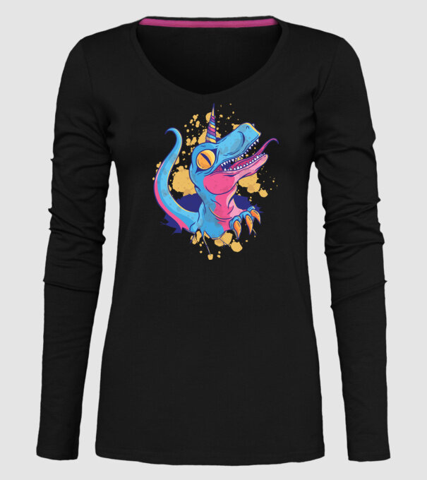 Unicornsaurus - Dinozaur Unicorn model negru pe tricou