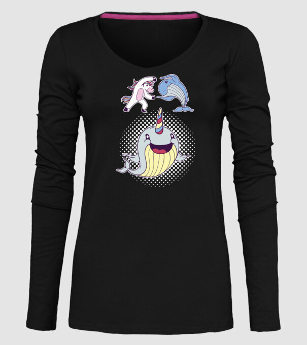 Unicorn Balenă Fuziune - Narval model negru pe tricou