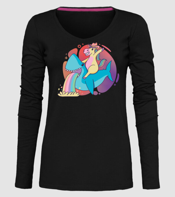 Unicorn pe rechin model negru pe tricou
