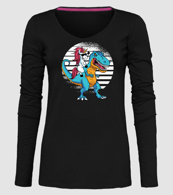 Unicorn cu dinozaur tricou amuzant model negru pe tricou