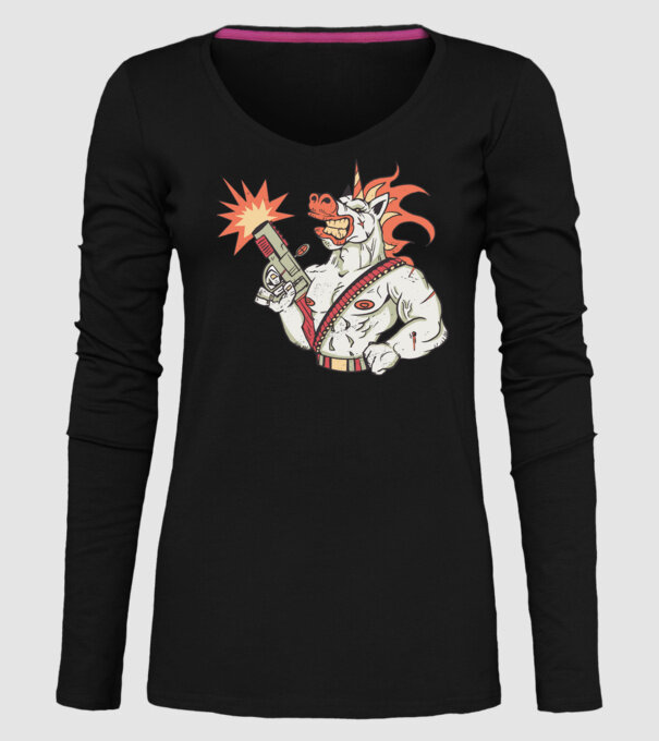 Unicorn Războinic model negru pe tricou