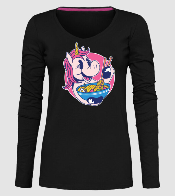 Unicorn Ramen model negru pe tricou