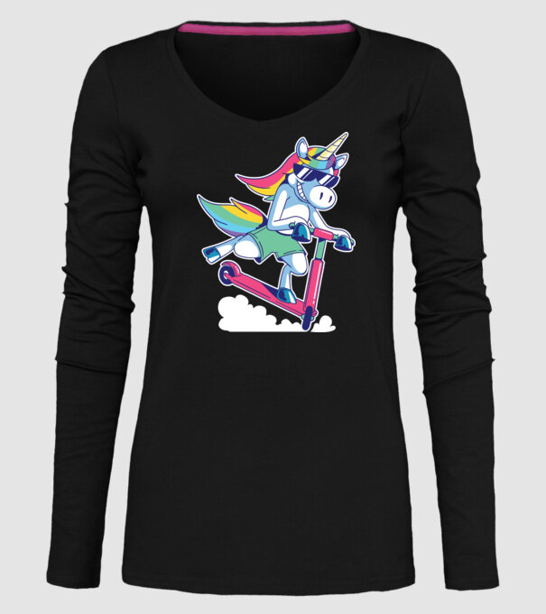 Unicorn cu trotinetă tricou amuzant model negru pe tricou