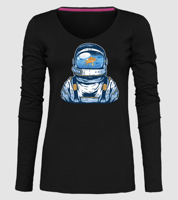 Peștișor auriu Astronaut model negru pe tricou