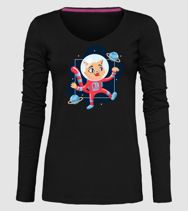 Pisică Astronaut model negru pe tricou