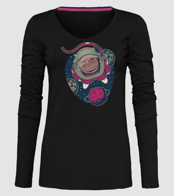 Pisică Astronaut model negru pe tricou