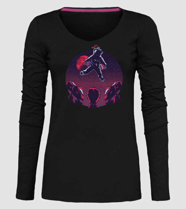 Moș Crăciun Astronaut model negru pe tricou