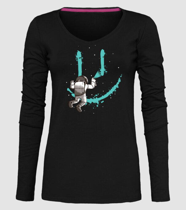 Astronaut Smiley Graffiti model negru pe tricou
