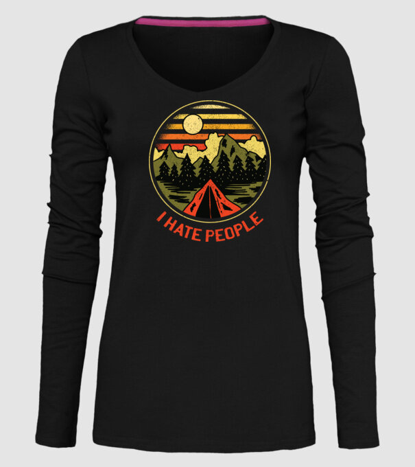 Urăsc oamenii tricou de camping model negru pe tricou