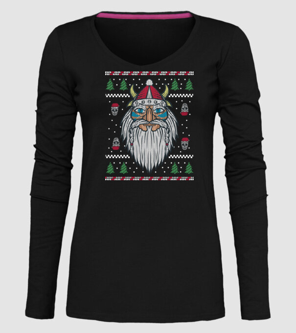 Moș Crăciun viking Pulover urât model negru pe tricou