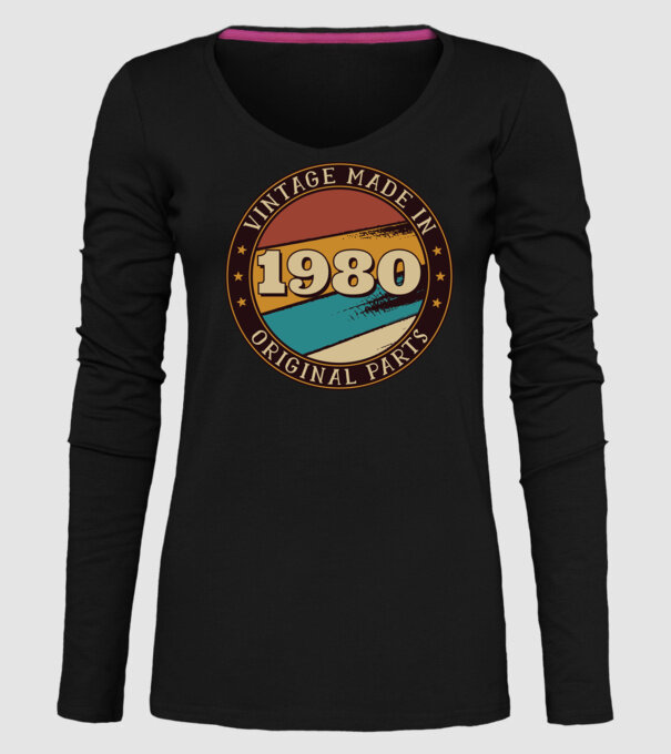 Vintage Made in 1980 Original Parts Retro Birthday model negru pe tricou