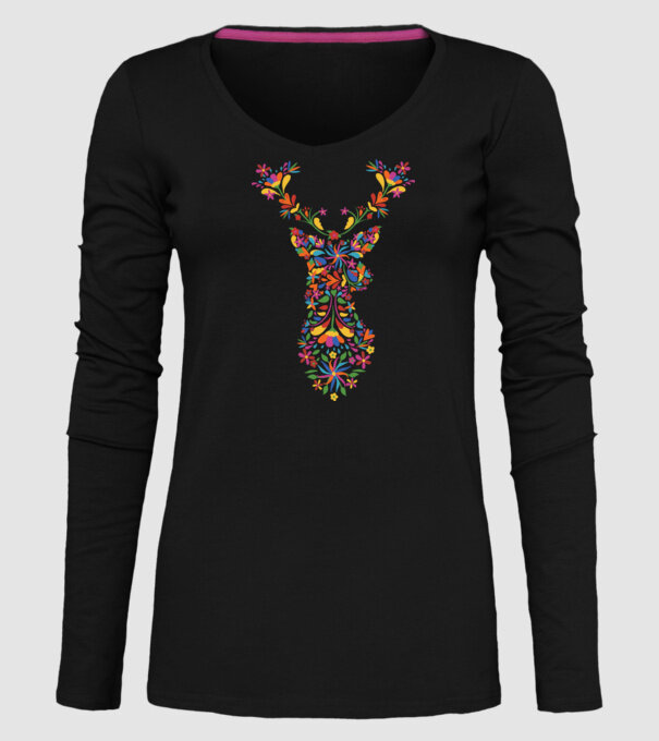 Cerb cu motive florale Floral model negru pe tricou