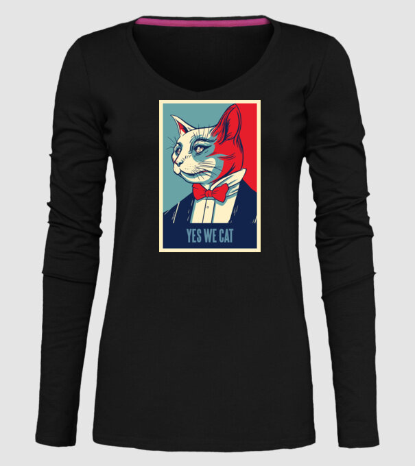 Yes We Cat poster cu pisică model negru pe tricou