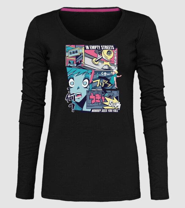 Anime Vaporwave Benzi desenate Skateboard model negru pe tricou
