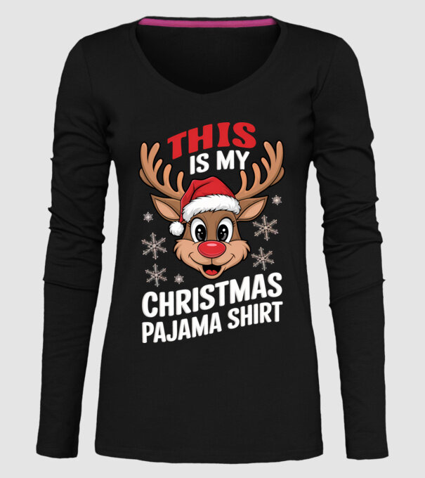 Christmas Pajama Reindeer Negru model negru pe tricou