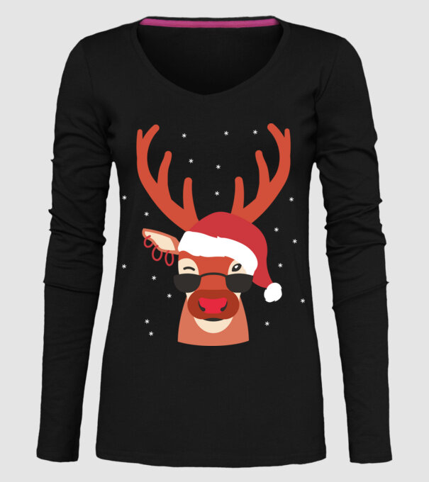 Cool Reindeer Rudolph model negru pe tricou