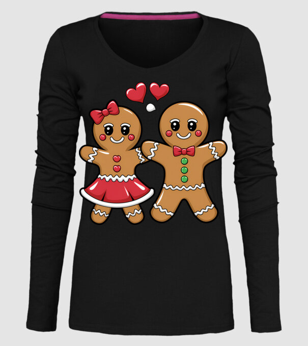 cuplu de turtă dulce în dragoste model negru pe tricou