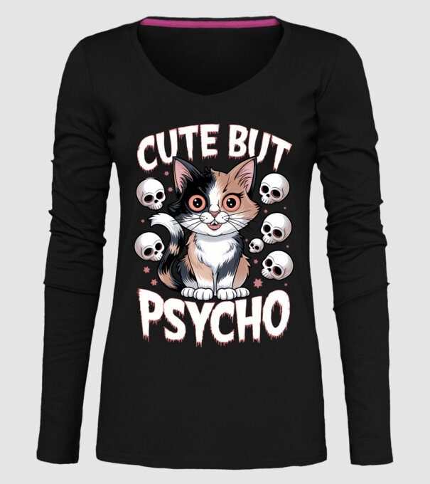 Cute, but Psycho pisică Negru model negru pe tricou