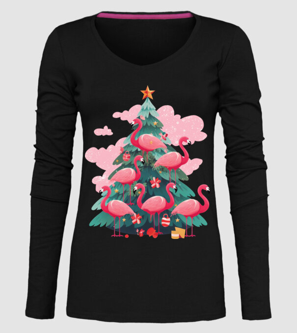 flamingo pom de Crăciun model negru pe tricou
