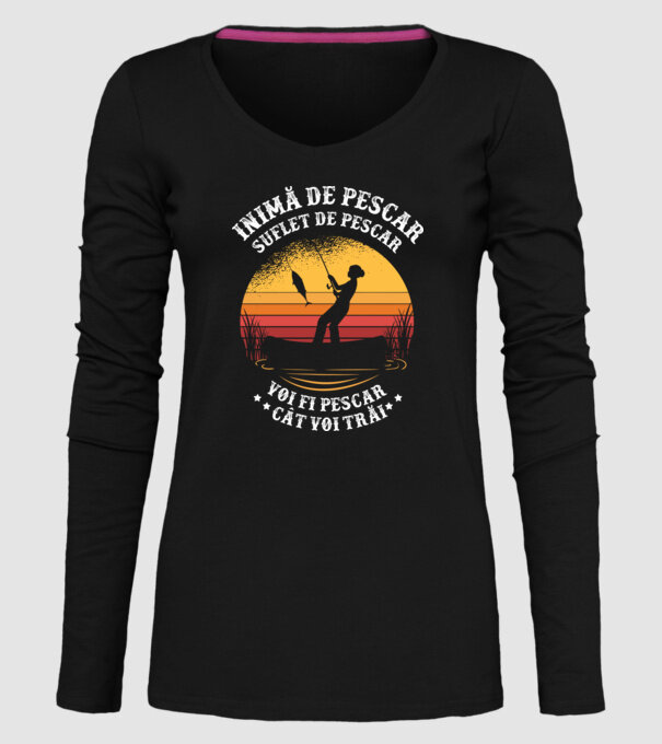 inimă de pescar, suflet de pescar, voi fi pescar cât voi trăi model negru pe tricou