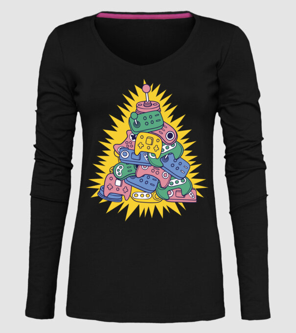 Joystick pom de Crăciun model negru pe tricou