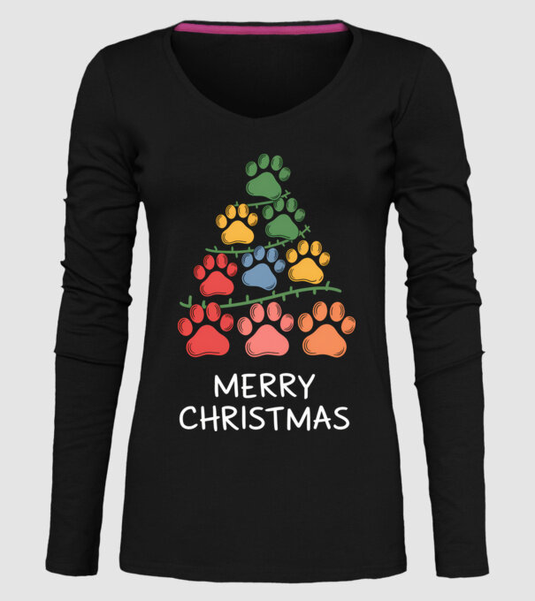 Merry Christmas Paws Negru model negru pe tricou