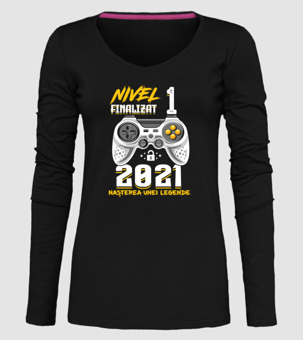 Nivel 1 finalizat. 2021 nașterea unei legende model negru pe tricou