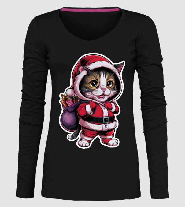 Santa Cat model negru pe tricou
