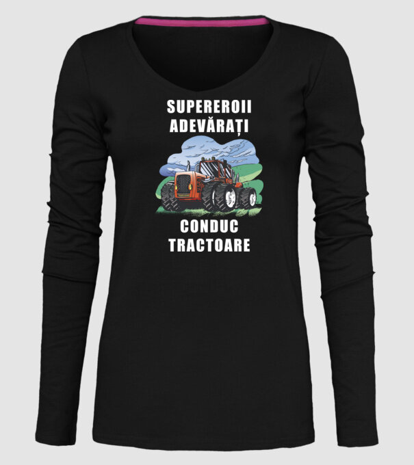 Supereroii adevărați conduc tractoare_D3470804 model negru pe tricou