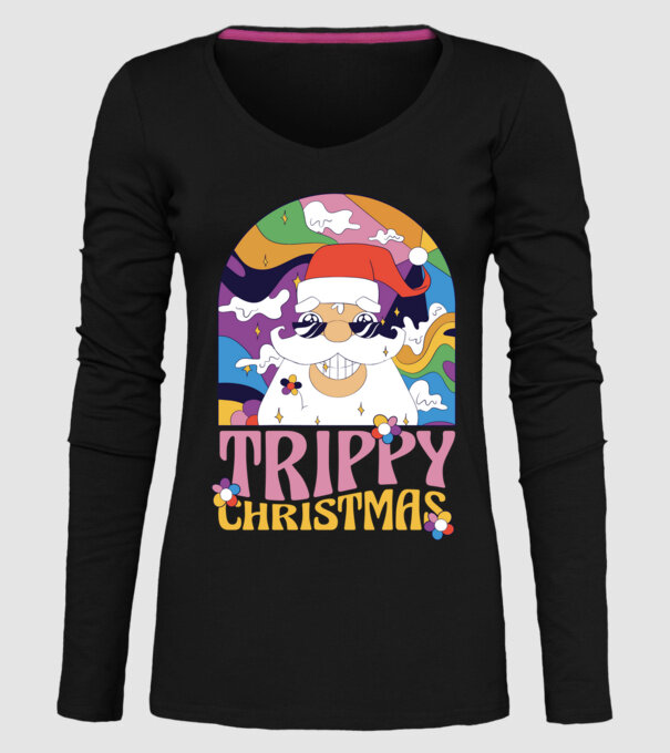 Trippy Christmas model negru pe tricou