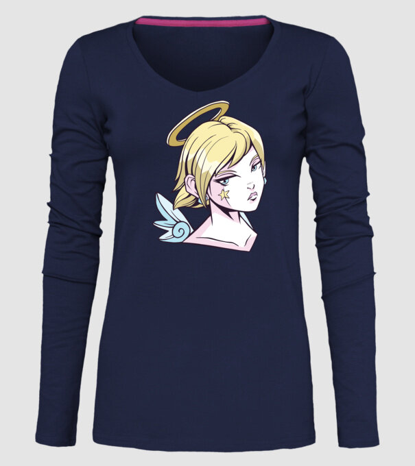 Anime Fată angelică model albastru închis pe tricou