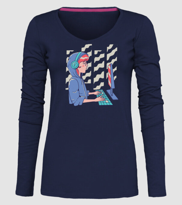 Anime Programator fată model albastru închis pe tricou