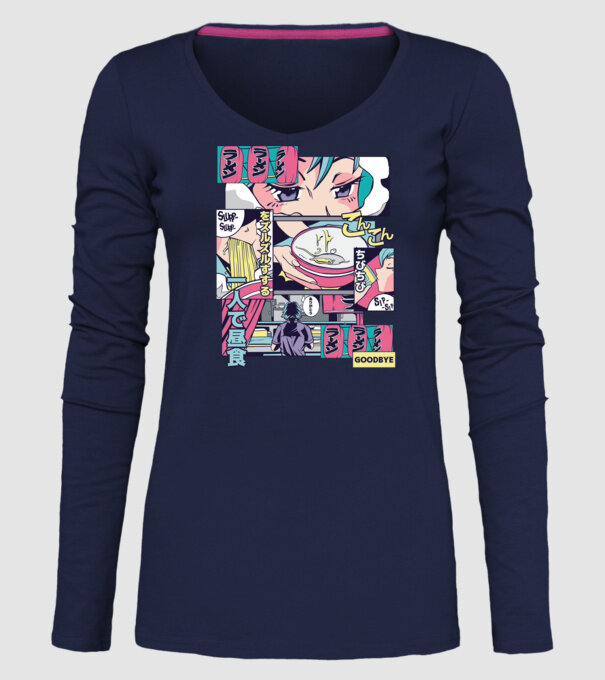Anime Vaporwave Ramen model albastru închis pe tricou