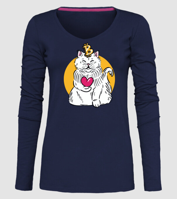 Pisică Bitcoin model albastru închis pe tricou
