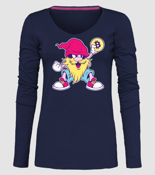 Pitic Bitcoin model albastru închis pe tricou
