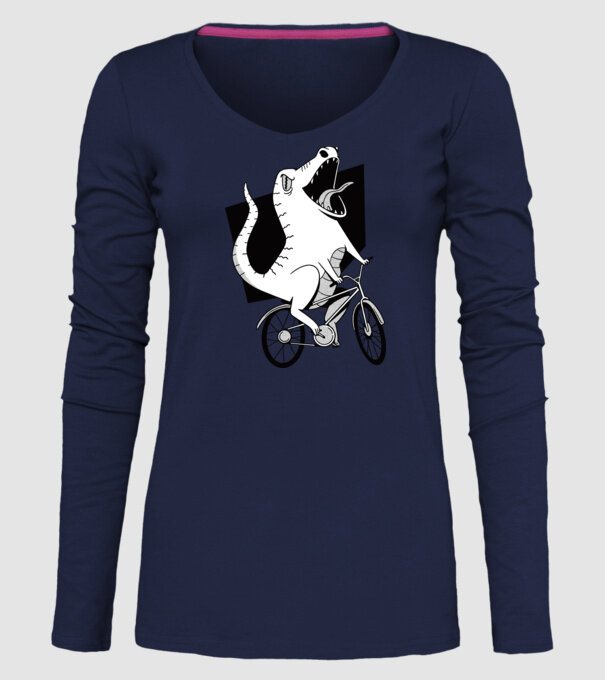 Dinozaur cu bicicletă model albastru închis pe tricou