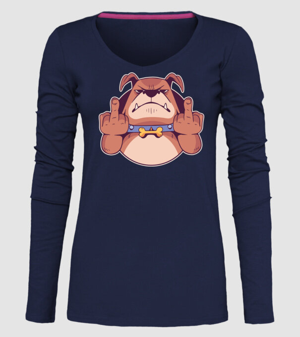 Bulldog arată degetul model albastru închis pe tricou