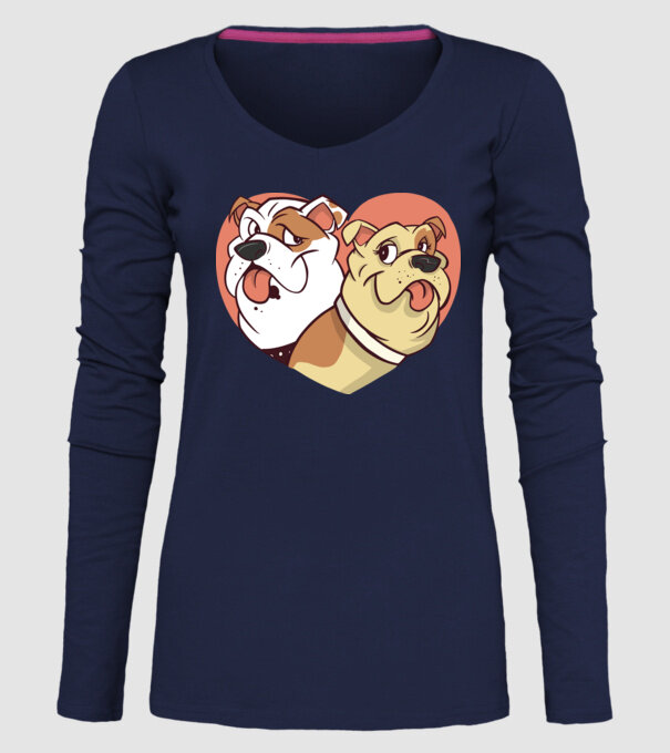 Dragoste Bulldog model albastru închis pe tricou