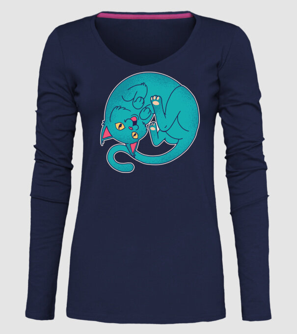 Postură Pisică model albastru închis pe tricou